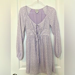 Francesca’s Blue Rain Lavender Purple White Ditsy Floral Spring Dress